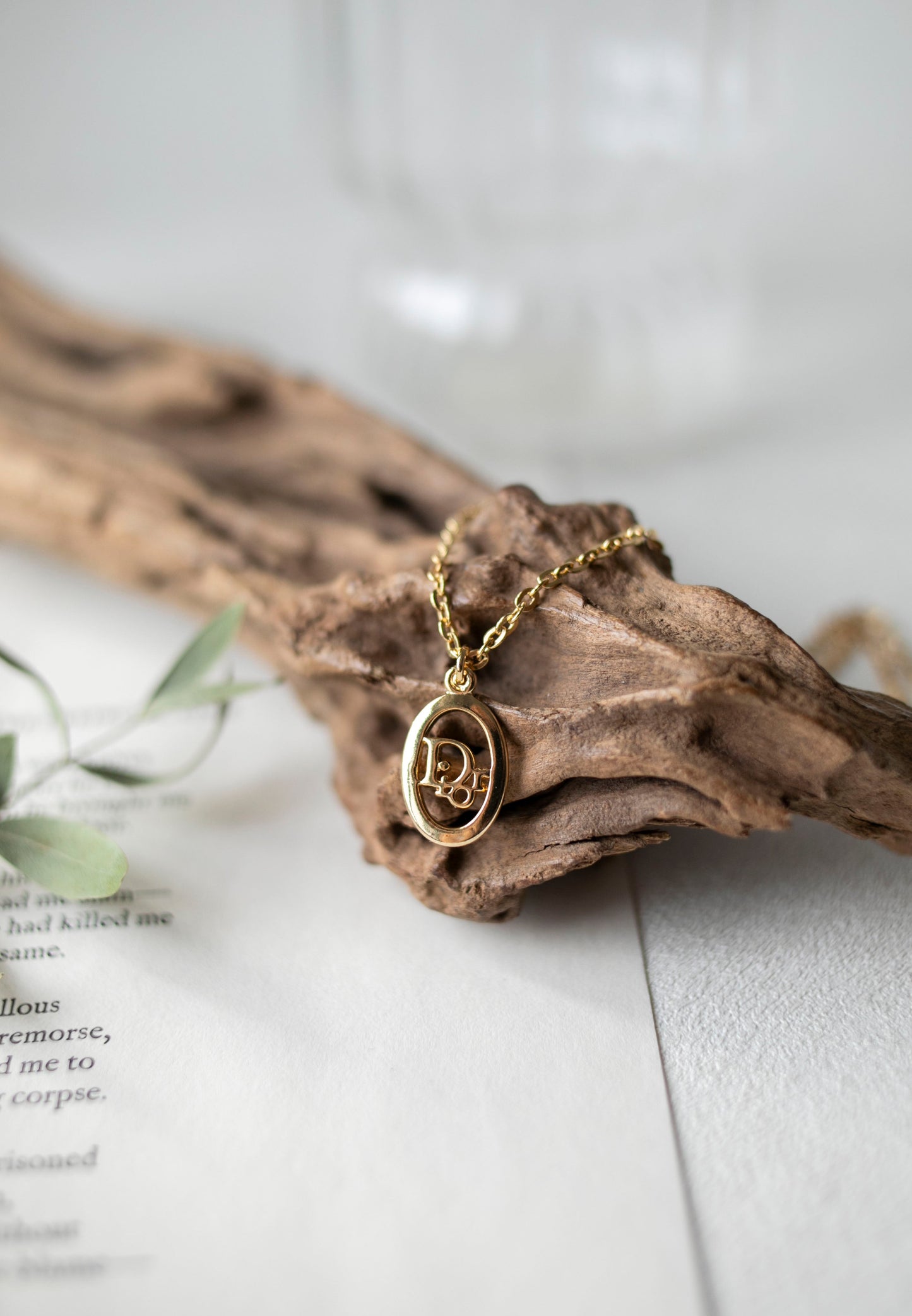 Vintage Christian Dior Oval Logo Pendant Necklace (J-CD06)